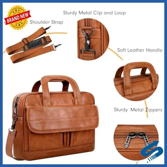 Leather Laptop Messenger Bag Waterproof Professional Office Travel Business